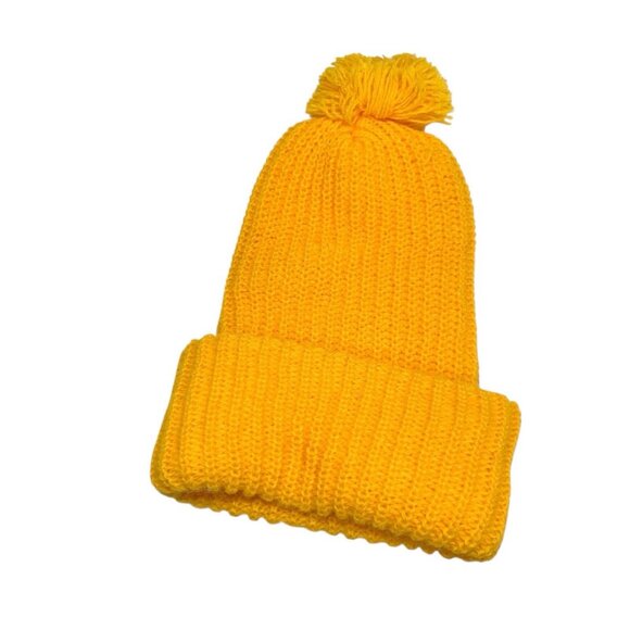 Vintage Aspen Patch Pom Knit Winter Yellow Hat Beanie Skiing - Picture 3 of 4